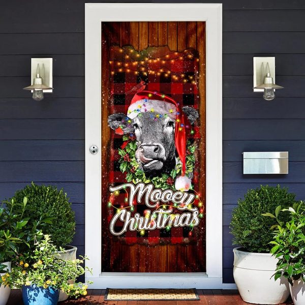 Mooey Christmas Angus Cow Door Cover – Christmas Door Cover Decorations – Unique Gifts Doorcover