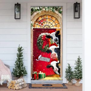 Mooey Christmas Cow Cattle Door Cover Christmas Outdoor Decoration Unique Gifts Doorcover 1