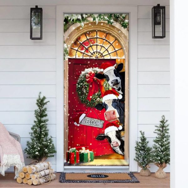 Mooey Christmas Cow Cattle Door Cover  – Christmas Outdoor Decoration – Unique Gifts Doorcover