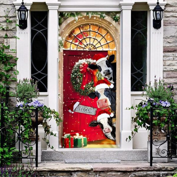 Mooey Christmas Cow Cattle Door Cover  – Christmas Outdoor Decoration – Unique Gifts Doorcover