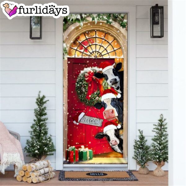 Mooey Christmas Cow Cattle Door Cover  – Christmas Outdoor Decoration – Unique Gifts Doorcover