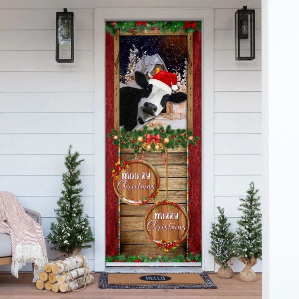 Moory Christmas Cow Door Cover – Unique Gifts Doorcover – Holiday Decor