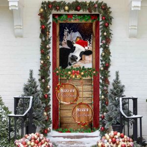 Moory Christmas Cow Door Cover Unique Gifts Doorcover Holiday Decor 2