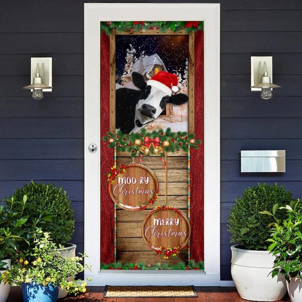 Moory Christmas Cow Door Cover – Unique Gifts Doorcover – Holiday Decor