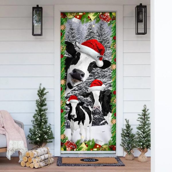 Oh Mooey Christmas Dairy Cattle Door Cover – Christmas Door Cover Decorations – Unique Gifts Doorcover