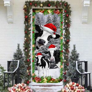 Oh Mooey Christmas Dairy Cattle Door Cover Christmas Door Cover Decorations Unique Gifts Doorcover 2