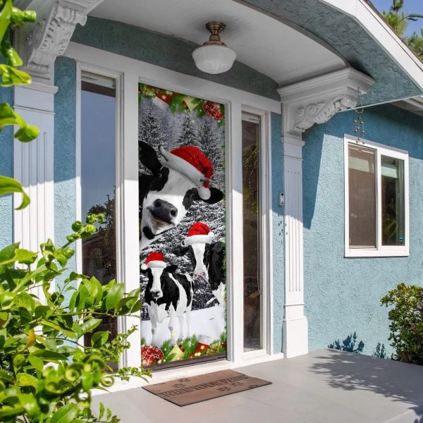 Oh Mooey Christmas Dairy Cattle Door Cover – Christmas Door Cover Decorations – Unique Gifts Doorcover