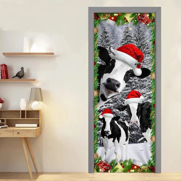 Oh Mooey Christmas Dairy Cattle Door Cover – Christmas Door Cover Decorations – Unique Gifts Doorcover