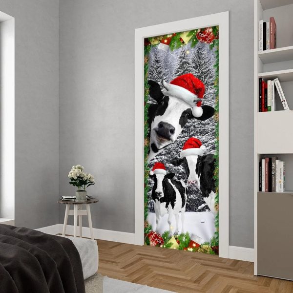 Oh Mooey Christmas Dairy Cattle Door Cover – Christmas Door Cover Decorations – Unique Gifts Doorcover