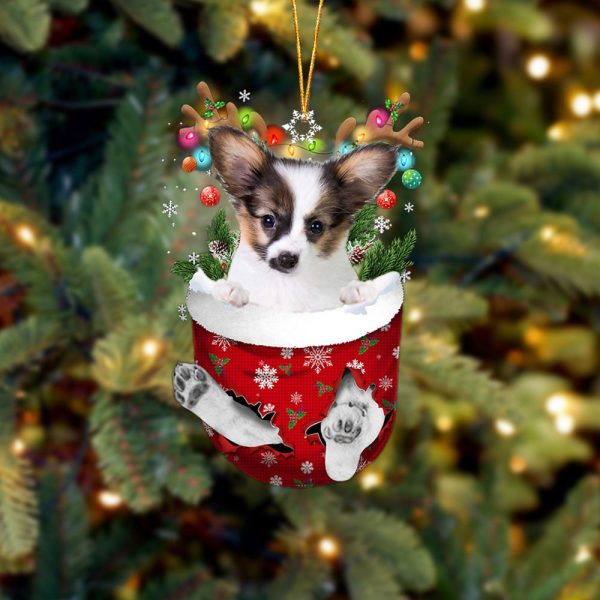 Papillon 1 In Snow Pocket Christmas Ornament – Two Sided Christmas Plastic Hanging