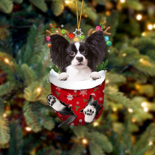 Papillon 3 In Snow Pocket Christmas Ornament – Two Sided Christmas Plastic Hanging