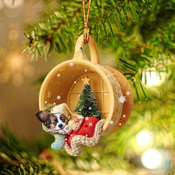 Papillon Sleeping In A Tiny Cup Christmas Holiday Two Sided Ornament – Best Gifts for Dog Lovers