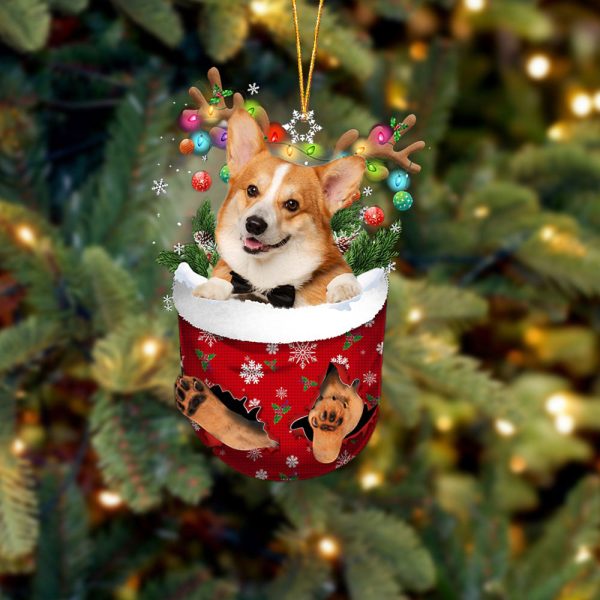 Pembroke Welsh Corgi 2 In Snow Pocket Christmas Ornament – Two Sided Christmas Plastic Hanging