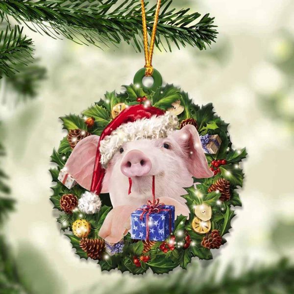 Pig And Christmas Ornament – Acrylic Pig Ornament – Gifts For Animals Lovers