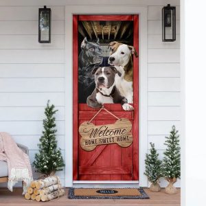 Pit Bull Home Sweet Home Door Cover Xmas Outdoor Decoration Gifts For Dog Lovers 1