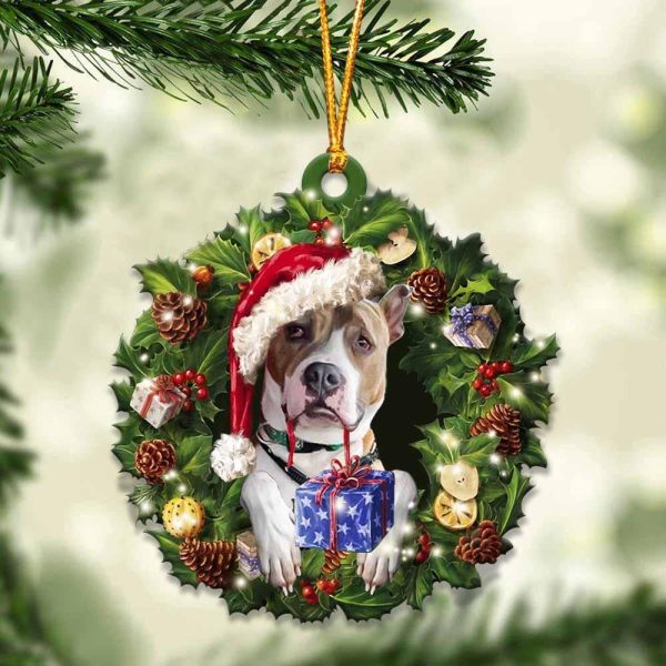 Pitbull And Christmas Ornament – Acrylic Dog Ornament – Gifts For Dog Lovers