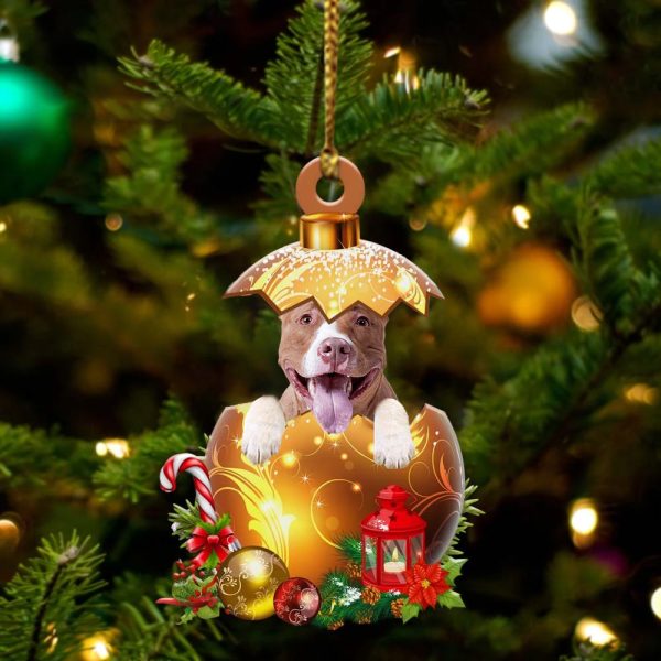 Pitbull In Golden Egg Christmas Ornament – Car Ornament – Unique Dog Gifts For Owners