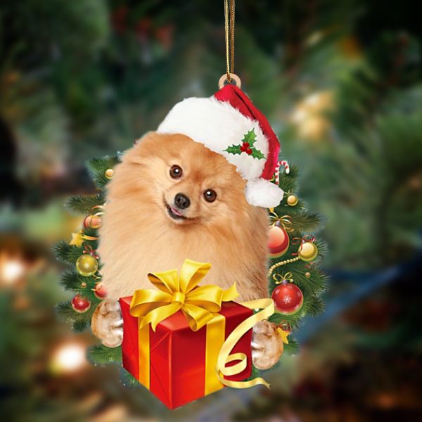 Pomeranian Give Gifts Hanging Ornament – Flat Acrylic Dog Ornament – Dog Lovers Gifts For Him Or Her