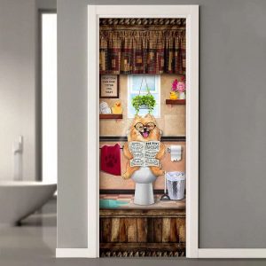 Pomeranian Puppy Sitting On A Toilet Door Cover Xmas Outdoor Decoration Gifts For Dog Lovers 2