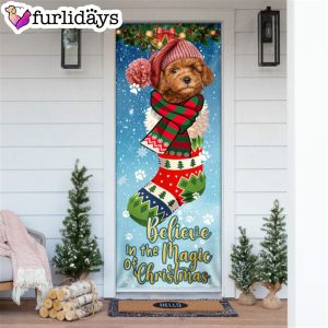 Poodle In Sock Door Cover Believe In The Magic Of Christmas Door Cover Xmas Outdoor Decoration Gifts For Dog Lovers 6