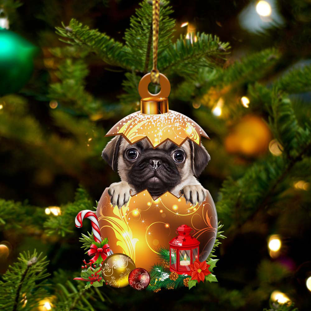 Pug 03 In Golden Egg Christmas Ornament - Car Ornament - Unique Dog Gifts For Owners