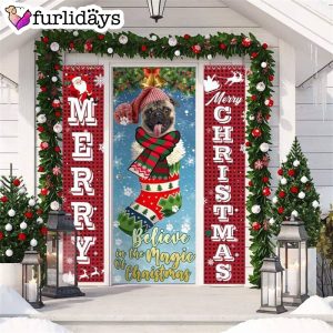 Pug Believe In The Magic Of Christmas Door Cover Xmas Gifts For Pet Lovers Christmas Decor