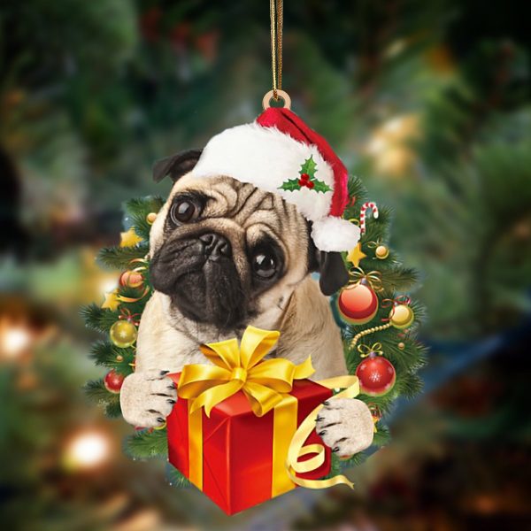 Pug Give Gifts Hanging Ornament – Flat Acrylic Dog Ornament – Dog Lovers Gifts For Him Or Her