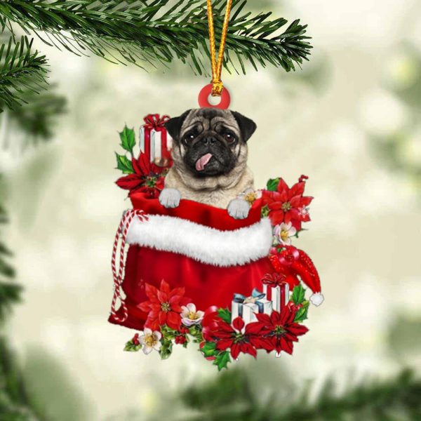 Pug In Gift Bag Christmas Ornament – Car Ornaments – Gift For Dog Lovers