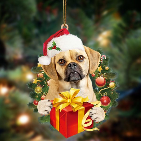Puggle Give Gifts Hanging Ornament – Flat Acrylic Dog Ornament – Dog Lovers Gifts For Him Or Her