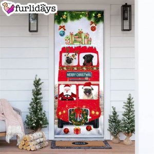 Pugs Christmas Bus Door Cover Xmas Gifts For Pet Lovers Christmas Gift For Friends
