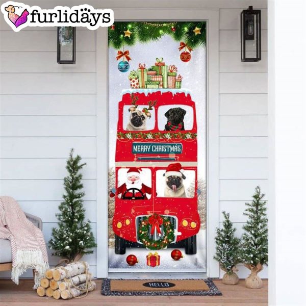 Pugs Christmas Bus Door Cover – Xmas Gifts For Pet Lovers – Christmas Gift For Friends