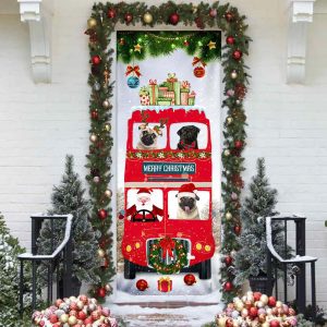 Pugs Christmas Bus Door Cover Xmas Outdoor Decoration Gifts For Dog Lovers Housewarming Gifts 3