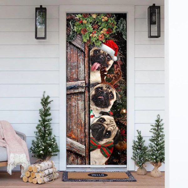 Pugs Door Cover Xmas Outdoor Decoration – Gifts For Dog Lovers – Housewarming Gifts