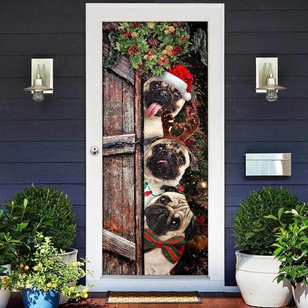 Pugs Door Cover Xmas Outdoor Decoration – Gifts For Dog Lovers – Housewarming Gifts