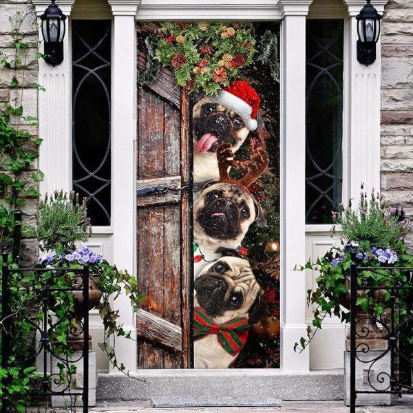 Pugs Door Cover Xmas Outdoor Decoration – Gifts For Dog Lovers – Housewarming Gifts