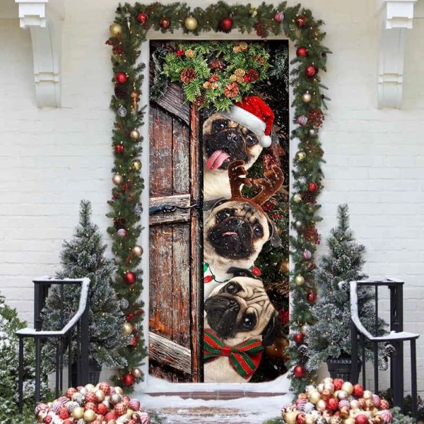 Pugs Door Cover Xmas Outdoor Decoration – Gifts For Dog Lovers – Housewarming Gifts