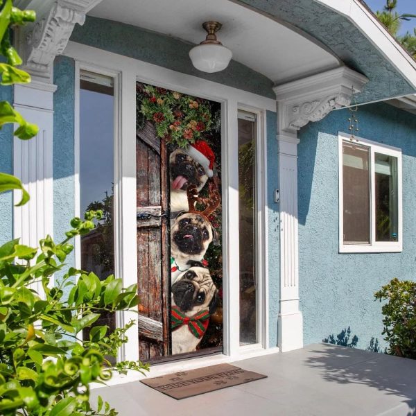 Pugs Door Cover Xmas Outdoor Decoration – Gifts For Dog Lovers – Housewarming Gifts