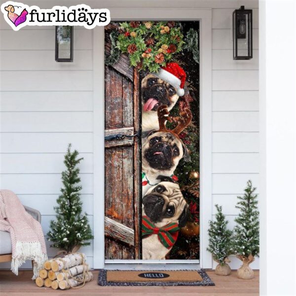 Pugs Door Cover Xmas Outdoor Decoration – Gifts For Dog Lovers – Housewarming Gifts