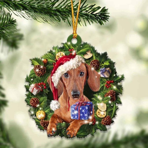 Red Dachshund And Christmas Ornament – Acrylic Dog Ornament – Gifts For Dog Lovers
