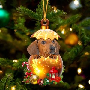 Red Dachshund In Golden Egg Christmas…