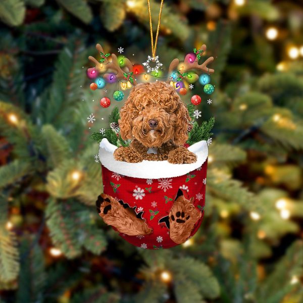 Red Labradoodle In Snow Pocket Christmas Ornament – Two Sided Christmas Plastic Hanging