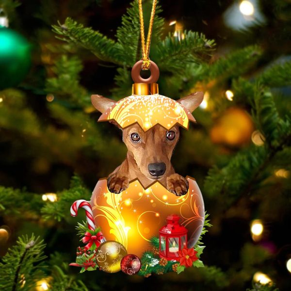 Red Miniature Pinscher In Golden Egg Christmas Ornament – Car Ornament – Unique Dog Gifts For Owners