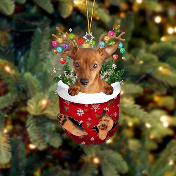 Red Miniature Pinscher In Snow Pocket Christmas Ornament – Two Sided Christmas Plastic Hanging