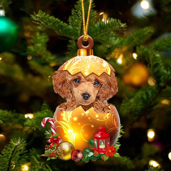 Red Toy Poodle In Golden Egg Christmas Ornament – Car Ornament – Unique Dog Gifts For Owners