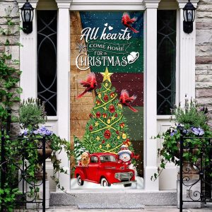 Red Truck Christmas Door Cover All Hearts Come Home For Christmas Door Cover Unique Gifts Doorcover 3