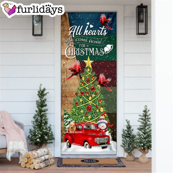 Red Truck Christmas Door Cover – All Hearts Come Home For Christmas Door Cover – Unique Gifts Doorcover