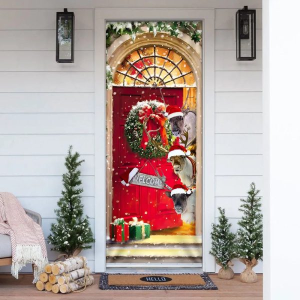 Reindeer Farmhouse Christmas Door Cover – Unique Gifts Doorcover