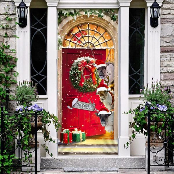 Reindeer Farmhouse Christmas Door Cover – Unique Gifts Doorcover