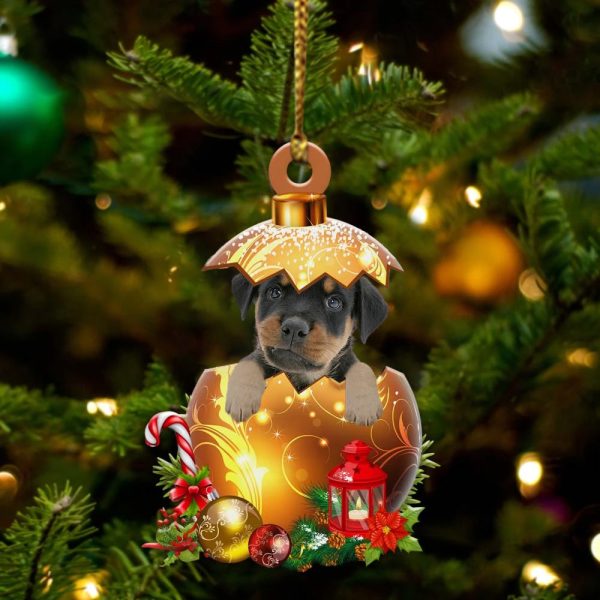 Rottweiler In Golden Egg Christmas Ornament – Car Ornament – Unique Dog Gifts For Owners