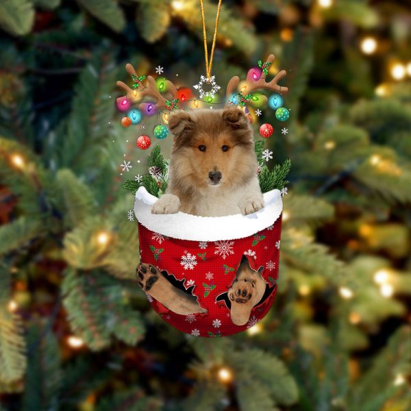 Rough Collie 2 In Snow Pocket Christmas Ornament – Two Sided Christmas Plastic Hanging